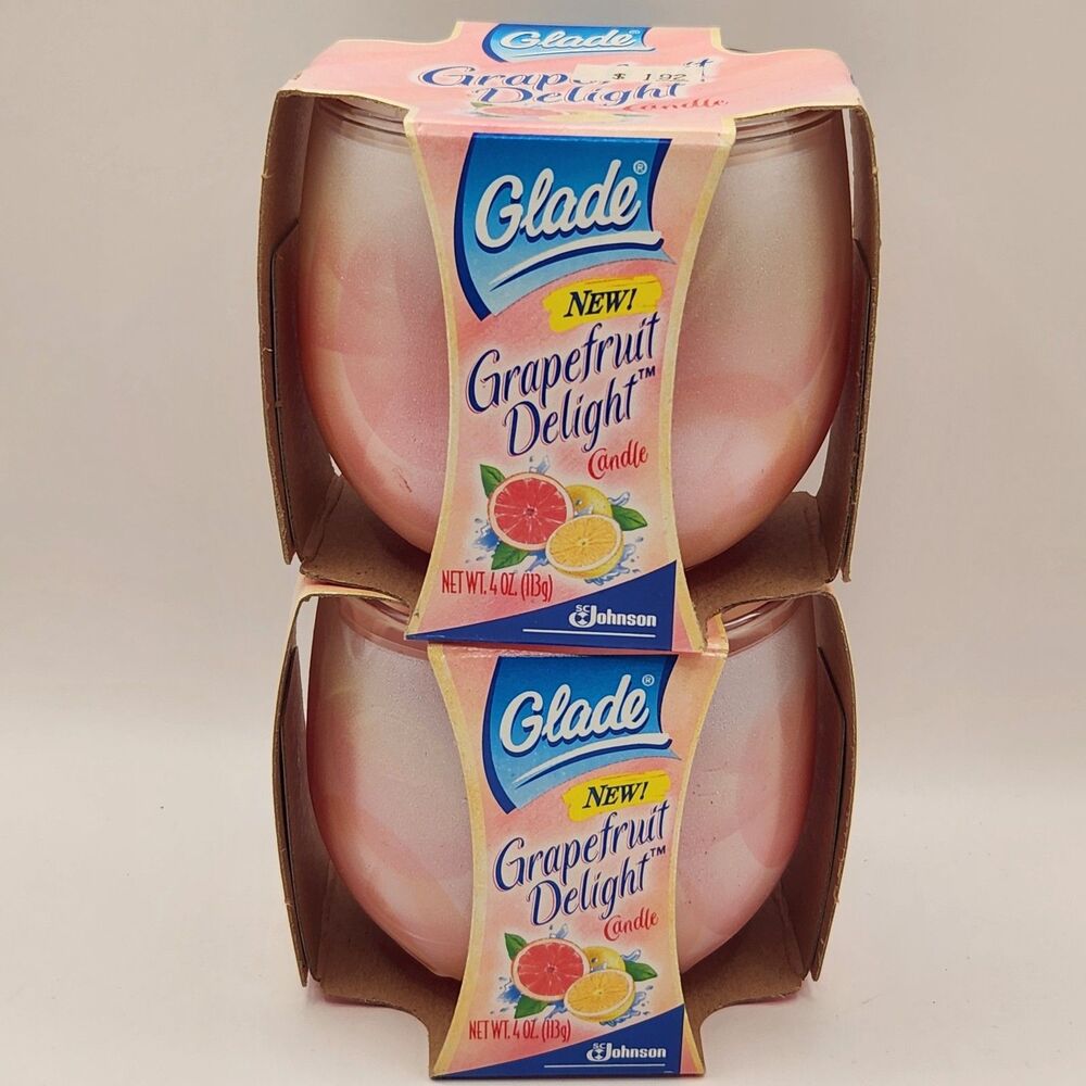 2 Glade Grapefruit Delight Designer Glass Jar Candle 4 Oz 2003 Discontinued